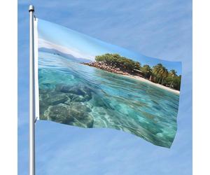 Drapeau de l'île des Fidji et de la mer transparent - 1,5 x 2,4 m - Double face - Résistant à la décoloration - Bannière de vœux d'extérieur avec œillets en laiton pour intérieur et extérieur - Pour