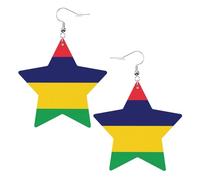 Drapeau de l'île Maurice Boucles d'oreilles en cuir en forme d'étoile légères et élégantes Accessoires pour les fêtes, les danses et la vie quotidienne.