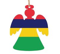 Drapeau de l'île Maurice en bois pendentif en forme d'ange pour décoration d'arbre, mur et porte - Style vintage