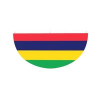 Drapeau de l'île Maurice en demi-cercle à suspendre pour l'extérieur | 1 bannière imperméable et durable à 3 œillets pour porche, clôture et balcon. Événements patriotiques de la fête nationale