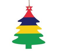 Drapeau de l'île Maurice - Ornement en bois - Pendentif en forme de sapin de Noël - 1 pièce pour décoration de sapin de Noël, mur et porte - Style vintage