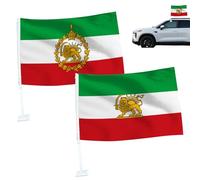 Drapeau de l'Iran-Vieux drapeau historique de l'Iran, vieux drapeau de voiture iranien, petit drapeau de voiture iranien avec motif lion et mât de drapeau, drapeau historique de l'Iran Drapeau Perse