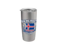 Drapeau de l'Islande avec racines vikings - Style vintage Gobelet isotherme en acier inoxydable double paroi