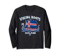 Drapeau de l'Islande avec Racines Vikings - Style Vintage Manche Longue