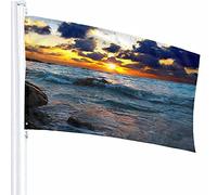 Drapeau de l'océan Décor 0,9 x 1,5 m Roche Pierre Mer Ciel Paysage Nuage Soleil Soleil Crépuscule Nature Vague Lac Rivière Polyester Imprimé Motif Décoration d'extérieur pour Maisons et Jardins
