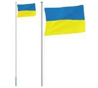 Drapeau de l'Ukraine avec mât en aluminium de 6,23 m, résistant aux intempéries, réglable, avec manchon de sol et corde, idéal pour jardin, balcon, terrasse, fête, festival et décoration