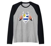 Drapeau de l'Uruguay déchiré Graphique Racines de la fierté uruguayenne Manche Raglan