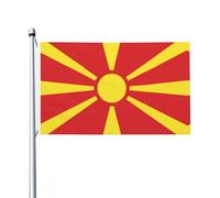 Drapeau de luxe de la Macédoine du Nord imprimé drapeau national résistant aux déchirures, imperméable, couleurs résistantes aux intempéries, 0,9 x 1,5 m