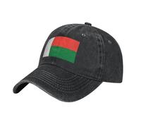 Drapeau de Madagascar Casquette de baseball de cowboy lavée pour adultes - Chapeau élégant et respirant avec sangle réglable, noir, taille unique