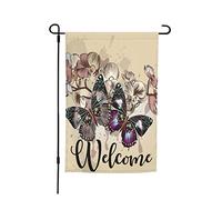 Drapeau De Magnifiques Papillons Colorés Parmi Les Fleurs Sauvages Printanières Drapeau De Bienvenue Imprimé Couleurs Resistant Exterieur Bannière, Pour Jardin, D'Intérieur, Balcon, 30x45cm