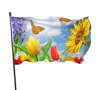 Drapeau De Magnifiques Papillons Et Fleurs Grand Drapeau Lavable Couleurs Resistant Exterieur Bannière, Pour Balcon, Les Défilés, Les Bureaux, 90x150cm