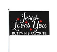 Drapeau de maison 3x5 pieds Jésus t'aime mais je suis son drapeau sombre préféré Tapisserie Bannières extérieures