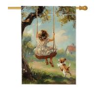 Drapeau de maison à balançoire, arbre rustique pour chien, arbre à chien, toile de jute verte double face, drapeaux décoratifs pour extérieur, cour, pelouse, terrasse, porte, entrée, 71,1 x 101,6 cm