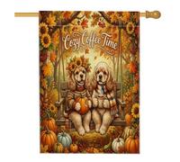 Drapeau de maison à balançoire pour chien cocker d'automne 71,1 x 101,6 cm double face pour décoration extérieure, forêt d'automne, citrouille en toile, drapeau de maison, motif cool pour l'extérieur