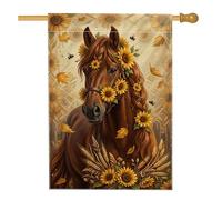 Drapeau de maison à cheval, automne rustique tournesol abeille automne toile de jute marron double face extérieur grand drapeau de jardin pour extérieur, cour, pelouse, terrasse, porte, entrée 71,1 x