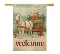 Drapeau de maison à cheval, cadeau rustique de Noël rouge double face en toile de jute avant de porche pour extérieur, pelouse, cour, patio, entrée, 71,1 x 101,6 cm