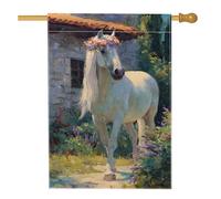 Drapeau de maison à cheval, fleurs naturelles rustiques, maison en pierre de jute blanche, double face, drapeaux décoratifs pour extérieur, cour, pelouse, patio, porte, entrée, 71,1 x 101,6 cm