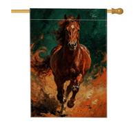 Drapeau de maison à cheval, réalisme dynamique, fond sans toile de jute marron, double face, grand drapeau de jardin pour extérieur, terrasse, cour, pelouse, entrée, balcon, 71,1 x 101,6 cm