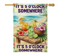 Drapeau de maison à cocktail, hibiscus tropical décontracté en noix de coco vert d'été double face en toile de jute pour porche, extérieur, pelouse, cour, terrasse, entrée, 71,1 x 101,6 cm