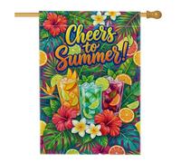 Drapeau de maison à cocktail, hibiscus tropical vert vert été en toile de jute double face décoratif pour extérieur, terrasse, cour, pelouse, entrée, balcon, 71 x 101 cm