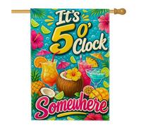 Drapeau de maison à cocktail, hibiscus tropical vibrant en noix de coco bleu d'été double face en toile de jute pour extérieur, pelouse, cour, patio, entrée 71,1 x 101,6 cm