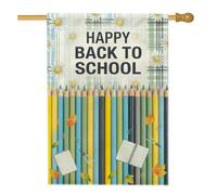 Drapeau de maison à crayons, carnet de notes de campus en toile de jute jaune double face décoratif pour extérieur, cour, pelouse, patio, porte, entrée, 71,1 x 101,6 cm