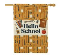 Drapeau de maison à crayons, carnet éducatif ludique, ciseaux, retour au campus, jaune double face, en toile de jute décorative pour extérieur, cour, pelouse, patio, porte, entrée, 71,1 x 101,6 cm