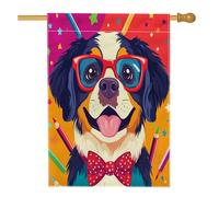 Drapeau de maison à crayons de chien St. Bernard - 71,1 x 101,6 cm - Double face pour décoration extérieure - Pour la rentrée scolaire, chiot - En toile - Motif animal domestique - Motif extérieur