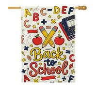 Drapeau de maison à crayons, livre de composition éducatif ludique en toile de jute rouge double face pour extérieur, cour, pelouse, patio, porte, entrée, 71,1 x 101,6 cm