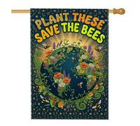 Drapeau de maison à fleurs, abeilles naturelles respectueuses de l'environnement, coccinelle, vert printemps, double face, en toile de jute pour porche, extérieur, terrasse, pelouse, entrée, camping