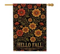 Drapeau de maison à fleurs, branche de feuille florale d'automne, toile de jute orange double face pour extérieur, terrasse, cour, pelouse, entrée, balcon, 71 x 101 cm