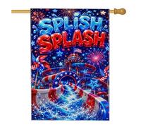 Drapeau de maison à glissière d'eau, feux d'artifice festifs d'été, étoiles d'été bleu toile de jute double face pour porche, extérieur, terrasse, cour, pelouse, entrée, balcon, 71 x 101 cm
