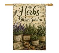 Drapeau de maison à herbes rustiques, lavande botanique, romarin, toile de jute verte printanière, double face, pour extérieur, pelouse, cour, patio, entrée, 71,1 x 101,6 cm