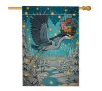 Drapeau de maison à héron, cadeaux festifs d'hiver, arbres enneigés, toile de jute bleue double face, drapeaux décoratifs pour extérieur, pelouse, cour, patio, entrée 71,1 x 101,6 cm