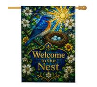 Drapeau de maison à oiseaux, fleurs de nid colorées de la nature bleu printemps double face en toile de jute décorative pour extérieur, terrasse, cour, pelouse, entrée, balcon, 71,1 x 101,6 cm