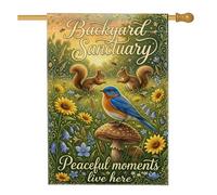 Drapeau de maison à oiseaux, nature fantaisie écureuil fleur printemps vert double face en toile de jute avant porche décoratif pour extérieur, pelouse, cour, patio, entrée 71,1 x 101,6 cm