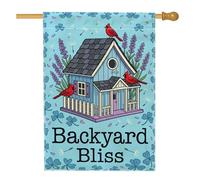 Drapeau de maison à oiseaux, nature fantaisiste cardinal lavande printemps bleu toile de jute double face extérieur grand drapeau de jardin pour extérieur, cour, pelouse, patio, porte, entrée 71,1 x