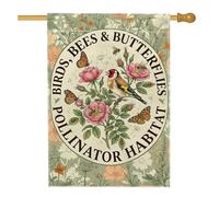 Drapeau de maison à oiseaux, nature vintage, papillon, fleur, printemps, vert, double face, en toile de jute avant pour porche, drapeaux décoratifs pour extérieur, terrasse, pelouse, entrée, camping