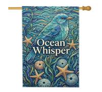Drapeau de maison à oiseaux, océan, nature, étoile de mer, coquillage, bleu d'été, double face, en toile de jute pour porche, décoration pour extérieur, terrasse, pelouse, entrée, camping, 71,1 x