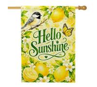 Drapeau de maison à oiseaux, printemps nature citron papillon printemps jaune double face toile de jute décorative extérieur porche drapeaux pour extérieur, terrasse, pelouse, entrée, camping 71,1 x