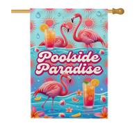 Drapeau de maison à oiseaux tropicaux, cocktail tropical ludique, soleil d'été, pêche, double face, en toile de jute décorative pour extérieur, cour, pelouse, terrasse, porte, entrée, 71,1 x 101,6 cm