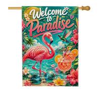 Drapeau de maison à oiseaux tropicaux, colibri tropical vibrant pour cocktail, pêche d'été, toile de jute double face pour extérieur, cour, pelouse, terrasse, porte, entrée, 71 x 101 cm