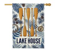 Drapeau de maison à pagaies, boussole nautique, pommes de pin, bleu marine, double face, en toile de jute décorative pour extérieur, cour, pelouse, terrasse, porte, entrée, 71,1 x 101,6 cm