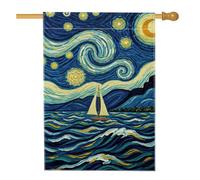 Drapeau de maison à voilier, impressionnisme artistique étoiles, vagues d'été bleu double face en toile de jute pour porche, extérieur, terrasse, cour, pelouse, entrée, balcon, 71,1 x 101,6 cm