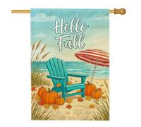 Drapeau de maison Adirondack avec citation sur la plage de l'automne, 71,1 | Thème d'automne côtier, drapeau de pelouse, décoration de scène de plage, drapeau de jardin saisonnier