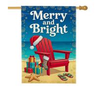 Drapeau de maison Adirondack pour chaise de Noël 71 x 101 cm | Décoration de vacances côtière, drapeau de cour, accents sur le thème de la plage, chapeau de Père Noël et bas