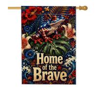 Drapeau de maison amphibien, fleurs tropicales patriotiques, étoiles, toile de jute bleue d'été, drapeaux décoratifs double face pour porche, cour, pelouse, patio, porte, entrée, 71 x 101,6 cm