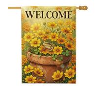Drapeau de maison amphibien, pot de fleurs de printemps jaune double face en toile de jute avant de porche, drapeaux décoratifs pour extérieur, terrasse, pelouse, entrée, camping, 71,1 x 101,6 cm