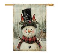 Drapeau de maison amusant de Noël avec bonshommes de neige - 71,1 x 101,6 cm - Double face pour décoration extérieure - En bois cardinal rustique - Drapeau de cour avant et lin - Motif hiver extérieur