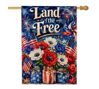 Drapeau de maison anémone - Drapeau patriotique festif - Feu d'artifice - Jour de l'indépendance - Rouge - Double face - Toile de jute extérieure - Grand jardin pour extérieur, pelouse, cour, patio